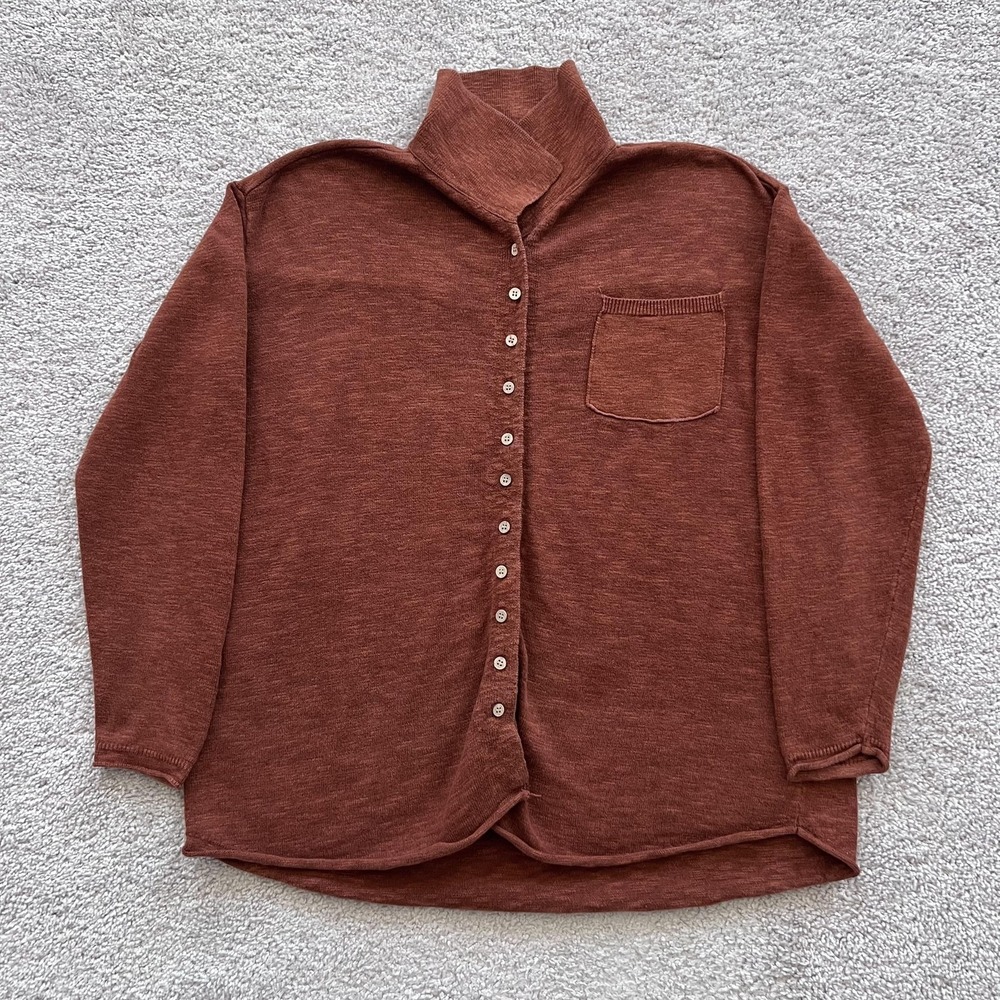 Free People Beach Knit Button Front Sweater Womens XS Brown Collared Relaxed Fit